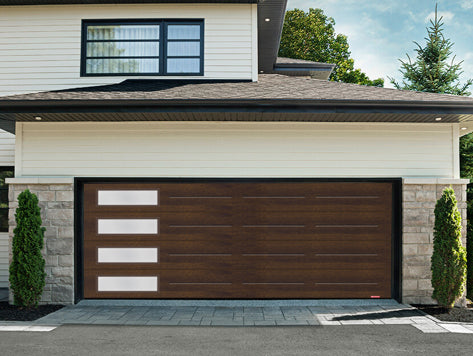 VOG 16X7 Wood-Finish Contemporary Garage Doors with Windows – Easy